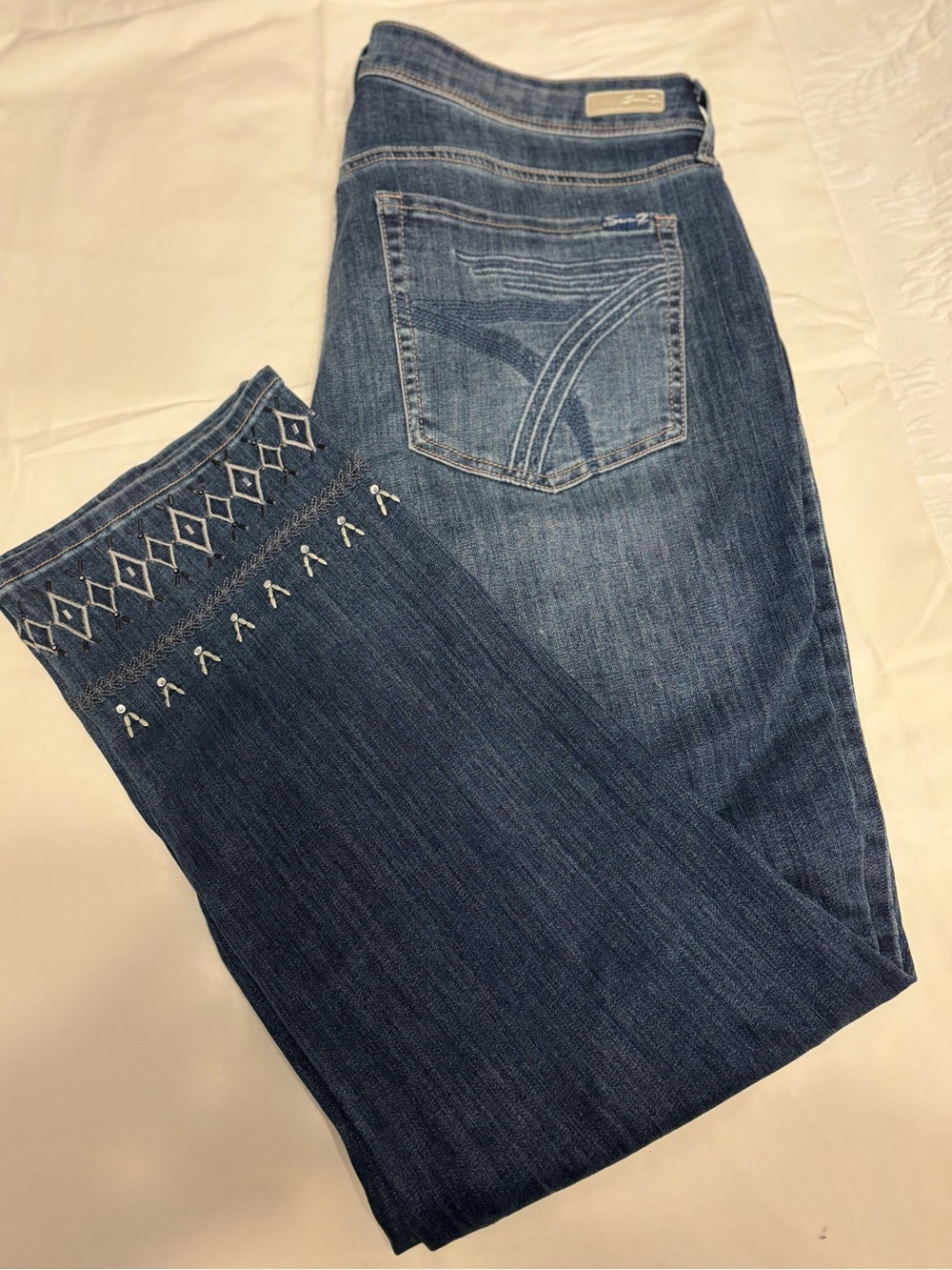 Seven7 Dark Blue Jeans with embellished and Embroidered with small rhinestones